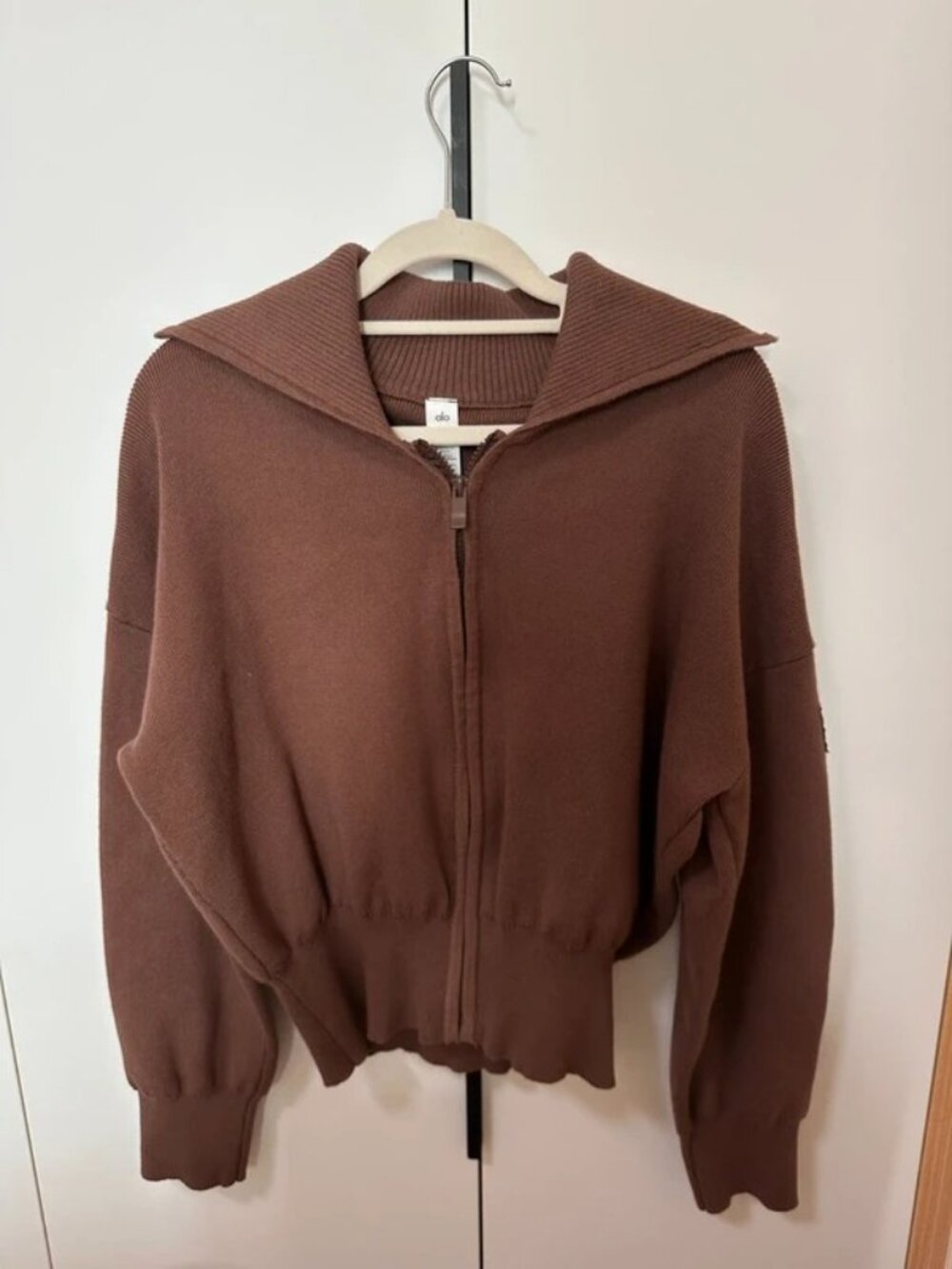 Alo Yoga Brown Cropped Full Zip Knit Jacket M